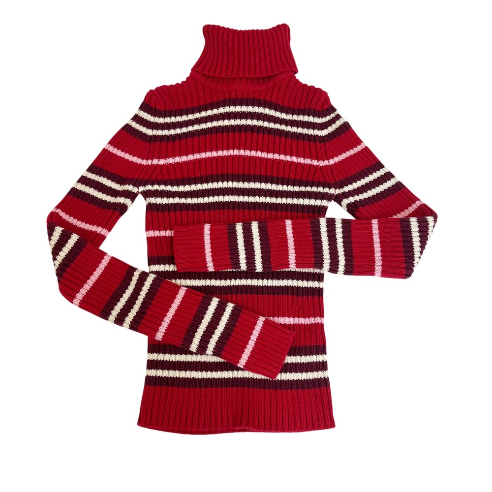 Vintage Energie Y2K Red Striped Ribbed Turtleneck Sweater Womens Medium‎ Cotton